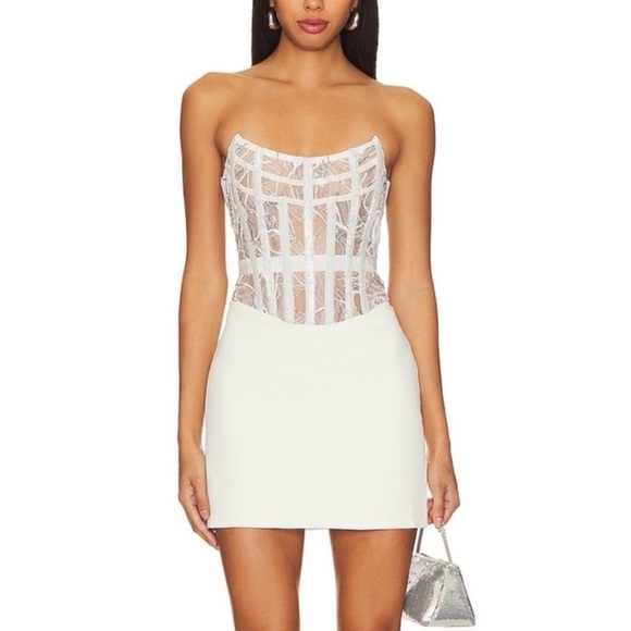 RETROFETE Blythe Embellished White Lace
Bustier Corset Strapless Dress NEW - Picture 1 of 16